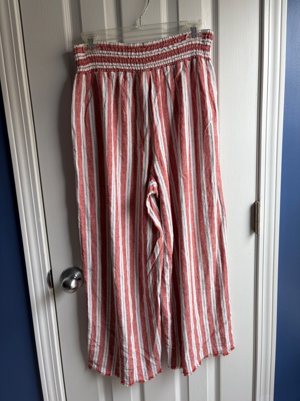 Cato Boho Striped Linen Blend Wide Leg Pants Size L Coastal Beach Summer - Picture 7 of 10